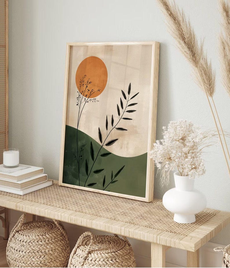Japandi Wall Art Minimalist Japanese Art Scandi Prints Beige Green Decor Modern Scandinavian Art Japanese Poster Sun Art Scandi Wall Art image 4