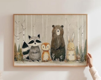 Art mural pour chambre d'enfant en forêt Impression pour chambre de bébé en forêt Décoration pour chambre d'enfant en forêt Décoration panoramique Art animalier pour chambre de bébé Art nature pour chambre de bébé