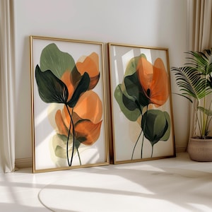 Abstract Botanical Art Floral Print Set of 2 Modern Floral Wall Art ...
