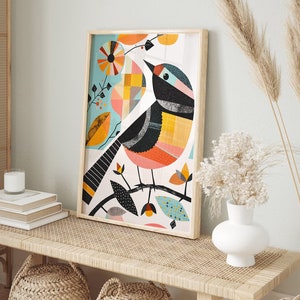Scandinavian Bird Nursery Bird Art Norwegian Folk Art Floral Bird Print Nordic Wall Art Kids Room Decor  Scandi Folklore Bird Art