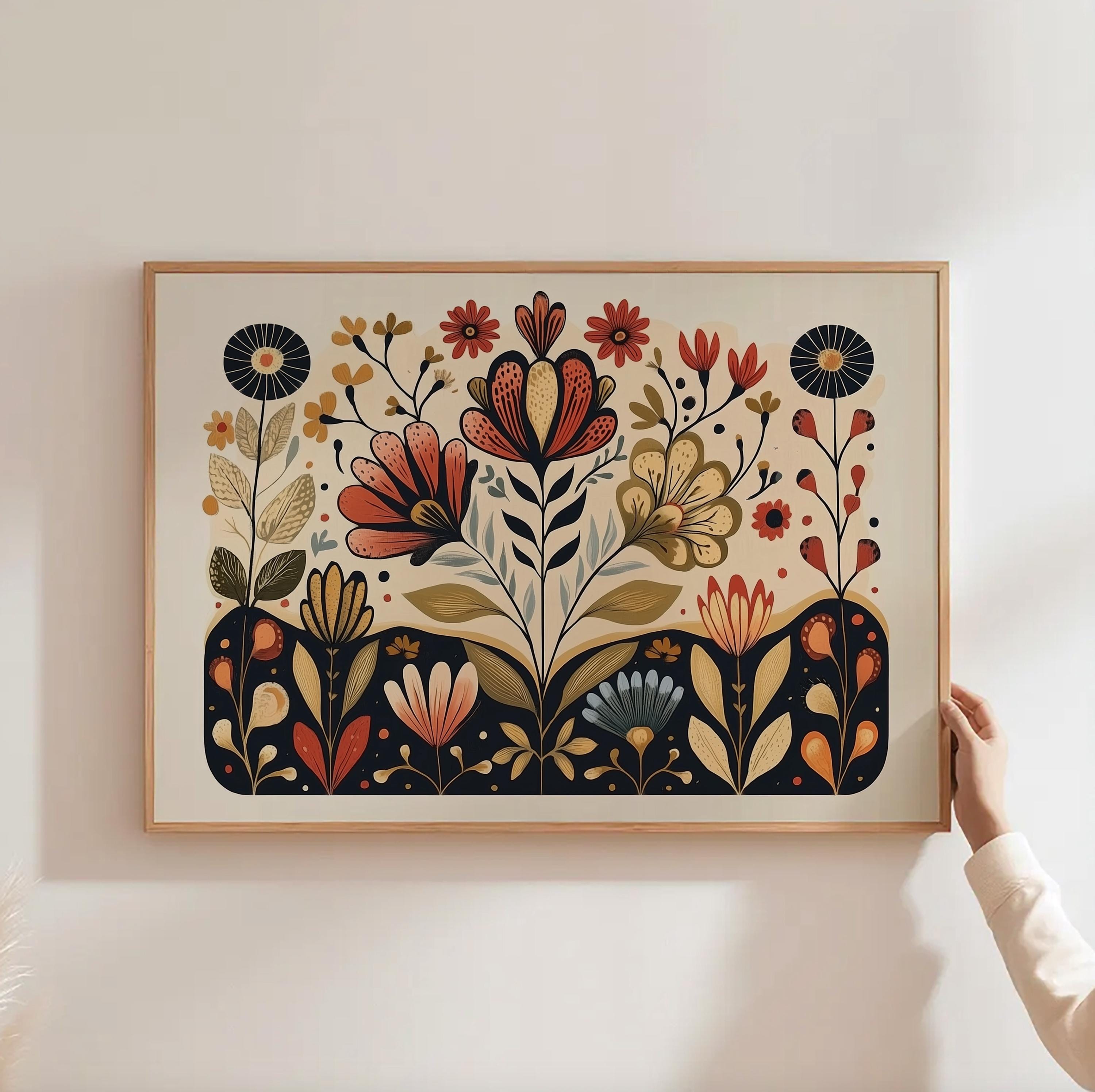 カラフルな壷　ミッドセンチュリー　ポストモダン　花柄　フォークアート　北欧　陶器 カラフルな壷 ミッドセンチュリー ポストモダン 花柄 フォークアート