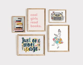 Girls Reading Wall Art Print, Kids Reading Corner Decor, Educational Book Lover Poster, Girls Reading Nook Artwork for Children’s Room