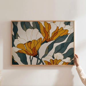 Botanical Wall Art Floral Teal Print Modern Flower Wall Art Abstract Floral Print Modern Yellow Home Decor Contemporary Flower Art