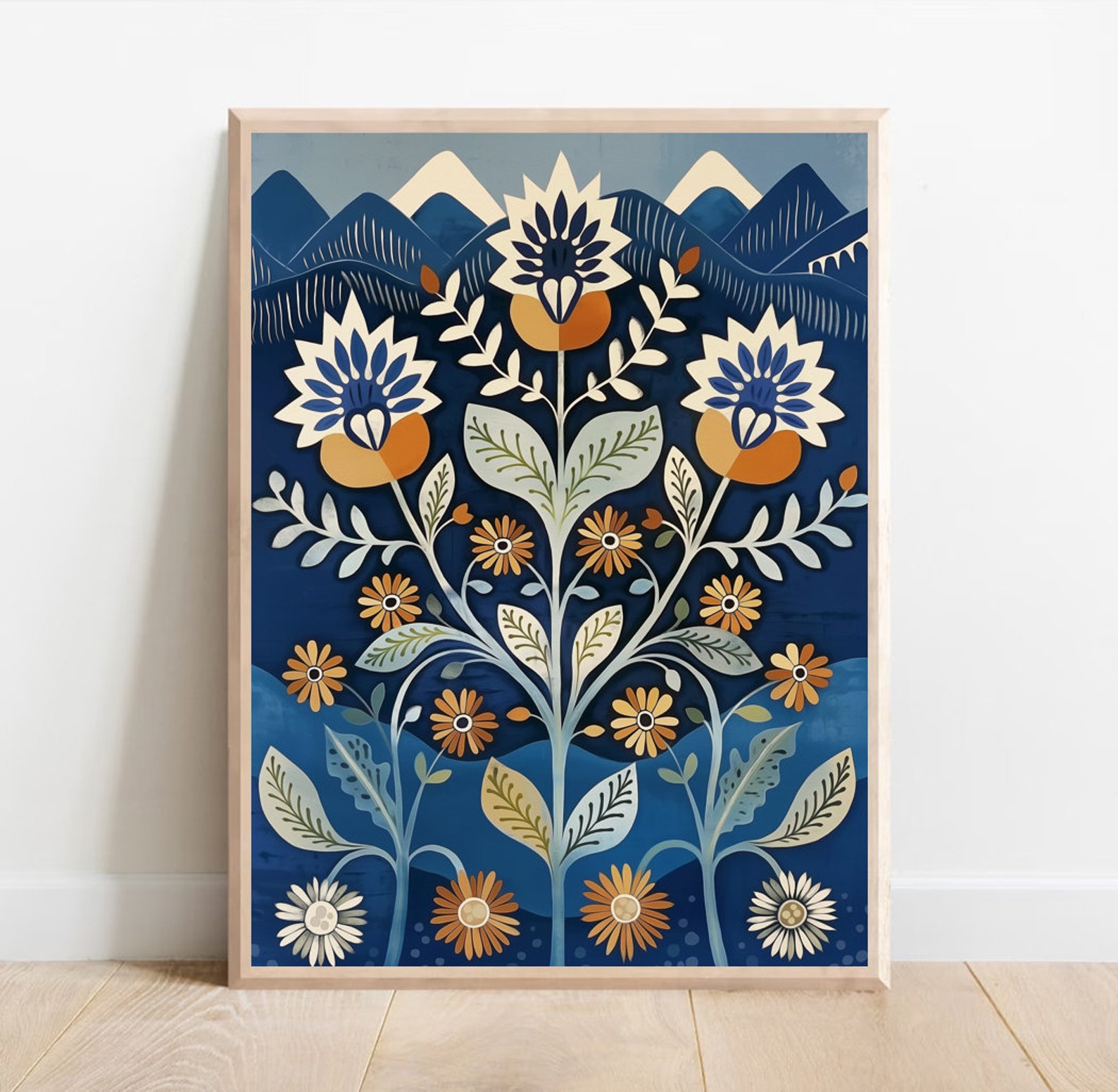 Scandinavian Art Norway Folk Art Floral Print Set of 2 Nordic Wall Art ...