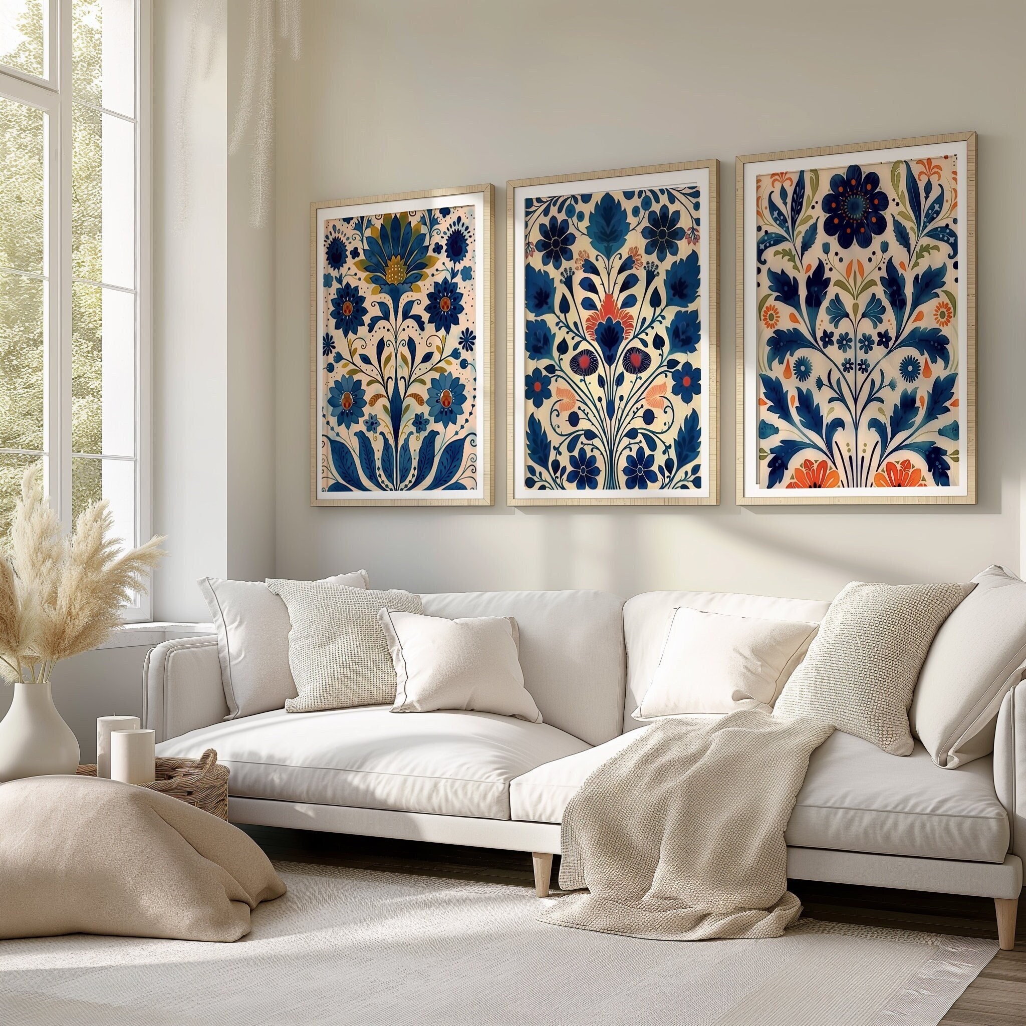 Scandinavian Art Norwegian Folk Art Floral Print Set of 3 Nordic