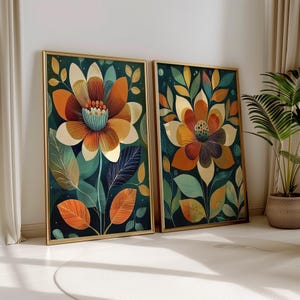 Scandinavian Art Norwegian Folk Art Floral Print Set of 2 Nordic Wall Art Bedroom Living Room Home  Decor Bedroom Art