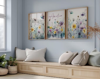 Wildflower Nursery Prints Floral Name Nursery Wall Art Wild Flower Nursery Art Girl Nursery Prints Boho Custom Wildflower Poster