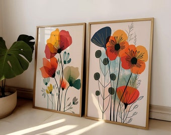 Abstrakte Mohnblume Kunst Skandinavische Drucke Bunte Blumen Druck Moderne botanische Wandkunst Blumendruck Kunst Skandinavische Blumenkunst