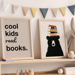 Arte mural para amantes de los libros, impresiones de lectura para habitación infantil, decoración de biblioteca, póster de lectura para niños, impresiones con cita "Solo una página más" imagen 7