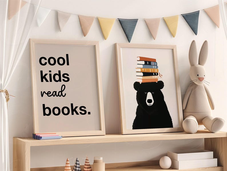 Arte mural para amantes de los libros, impresiones de lectura para habitación infantil, decoración de biblioteca, póster de lectura para niños, impresiones con cita "Solo una página más" imagen 7