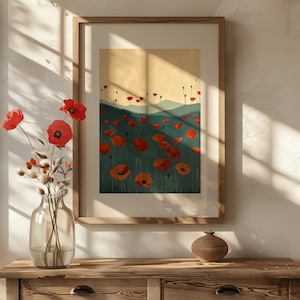 Poppy Art, Botanical Print Poster, Vintage Flower Print, Field Of Poppies, Bedroom Decor Poppy Painting