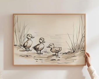 Farmhouse Nursery Print Vintage Nursery Goose Cottagecore Wall Art Vintage Duck Sketch Farmhouse Art Vintage Nursery Art Duck Wall Art