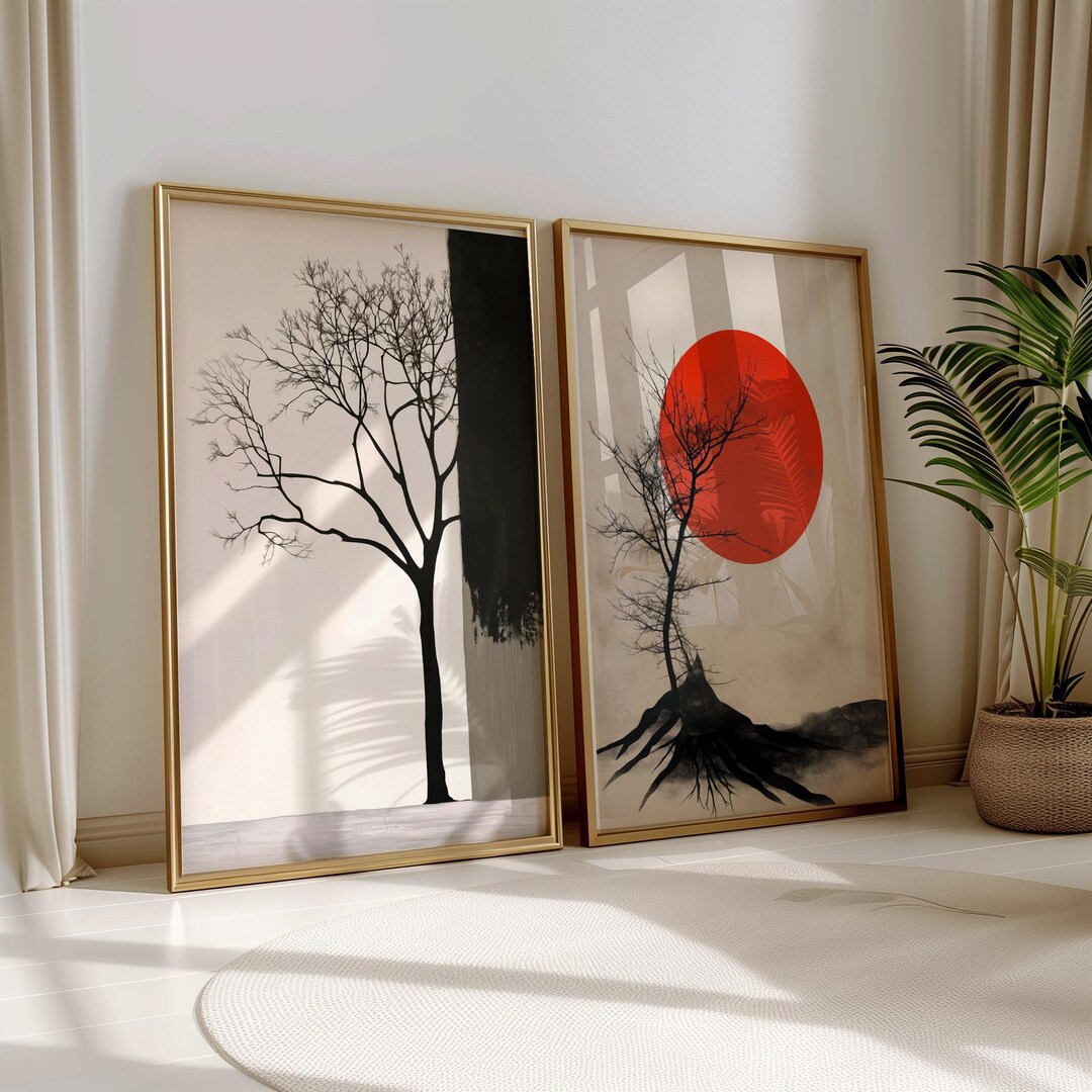 Japandi Wall Art Set of 2 Minimalist Japanese Prints Japandi Tree Art ...