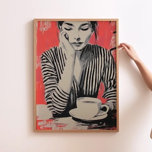Coffee Wall Art Abstract People Print Pink Wall Decor Coffee Lover Wall Art For Cafe Modern Coffee Print Espresso Art Cafe Decor