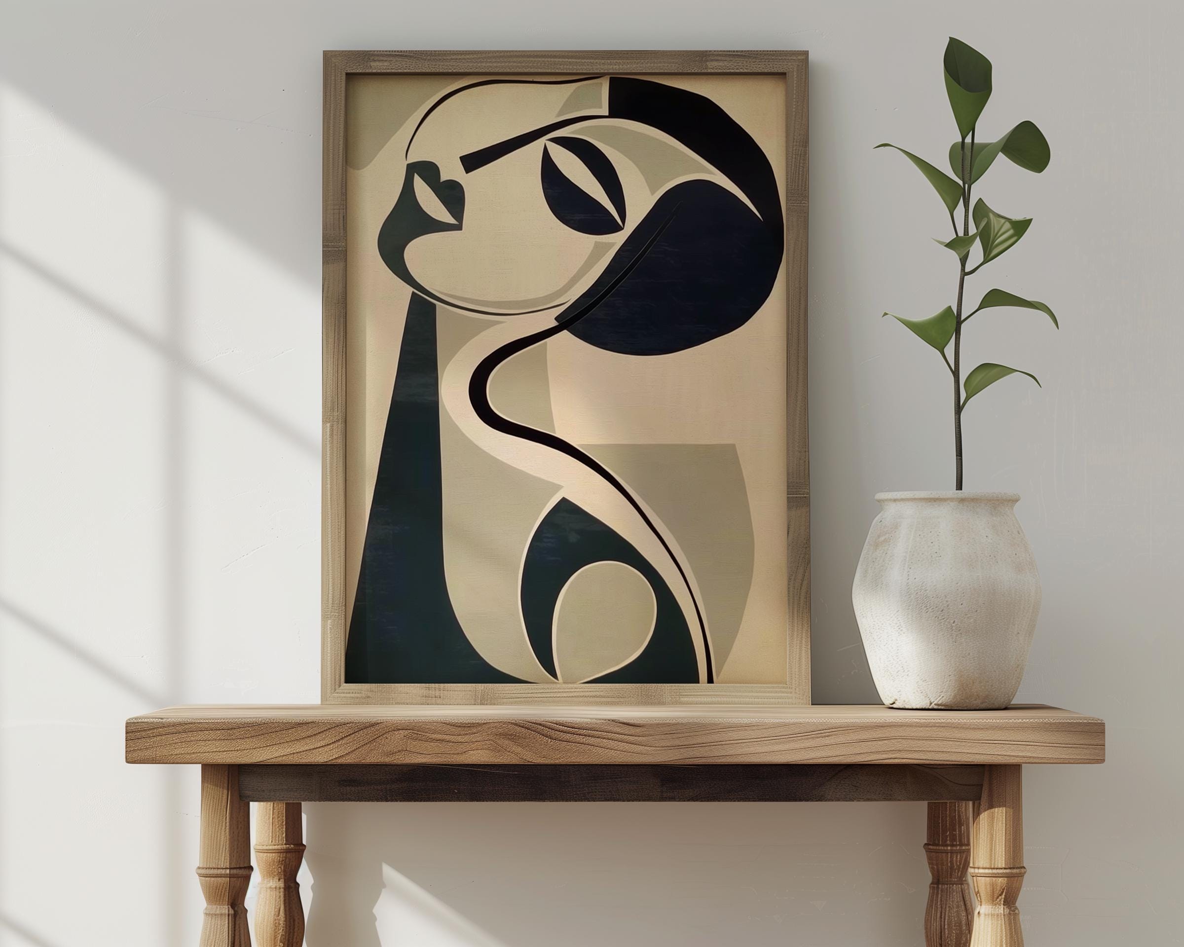 Abstract Art Poster Cubism Wall Art Women's Face Print Beige and