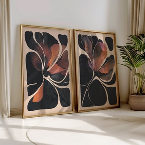 Abstract Botanical Art Floral Print Set of 2 Modern Floral Wall Art Botanical Bedroom Prints Modern Living Room Art Mid Century Home Decor