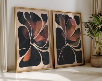 Abstract Botanical Art Floral Print Set of 2 Modern Floral Wall Art Botanical Bedroom Prints Modern Living Room Art Mid Century Home Decor