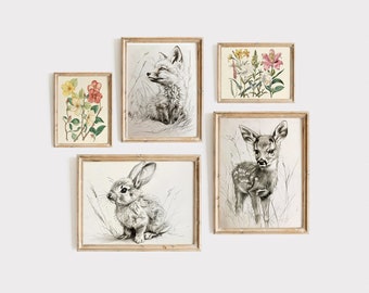 Vintage Nursery Art Woodland Nursery Prints Farmhouse Nursery Art Fox Wall Art Baby Girl Woodland Nursery Prints Vintage Baby Room Wall Art