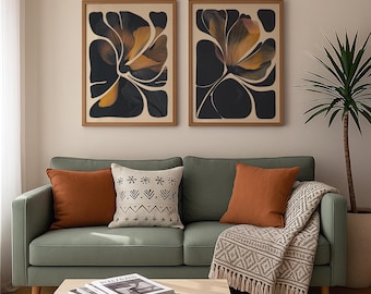 Abstract Botanical Wall Art, Modern Floral Prints, Mid Century Botanical Art, Minimalist Living Room Decor, Digital Download Art
