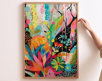 Colorful Maximalist Wall Art Print, Eclectic Abstract Digital Art, Bold Trendy Home Decor, Modern Printable Wall Art Download