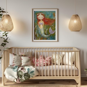 Mermaid Nursery Wall Art Girl Bedroom Print Mermaid Print Boho Nursery Decor Mermaid Art For Girl Room Mermaid Nursery Art Mermaid Painting