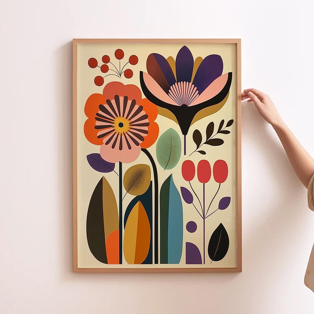 Abstract Botanical Art Floral Print Mid Century Flower Wall Art ...