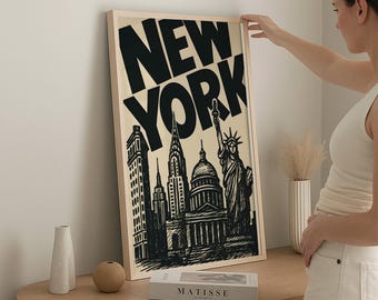 New York Skyline Art, NYC Poster, Cityscape Print, New York City Wall Art, Urban Decor, Travel Gift