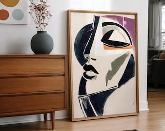 Abstract Face Print, Minimal Portrait Wall Art, Modern Minimalist Wall Decor