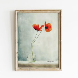 Poppy Art Print Botanical Print Poster Vintage Decor Minimalist Flower Print Bedroom Decor Poppy Art Print Poppy Painting Vintage Poppy