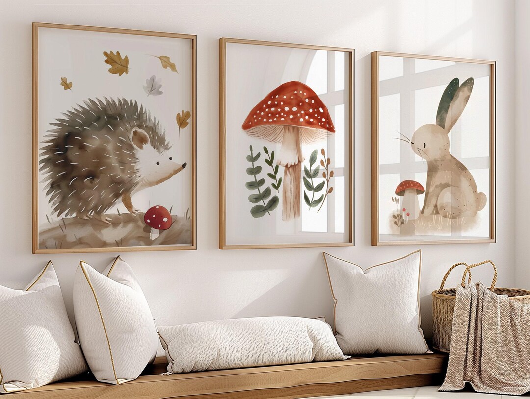 Woodland Nursery Art Set of 3 Mushroom Print Woodland Prints Forest ...