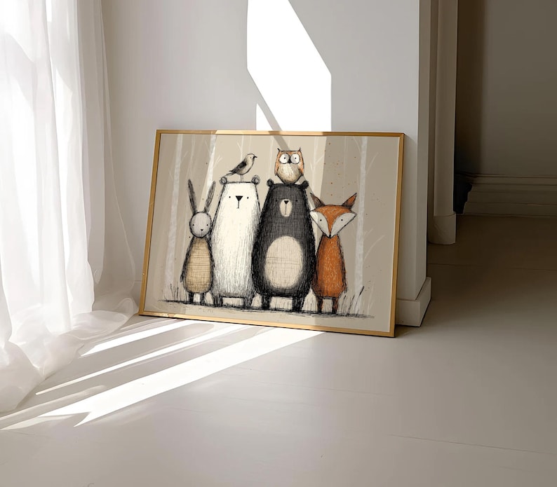 Scandinavian Woodland Art Forest Nursery Print Scandi Woodland Nursery Decor Panoramic Decor Animal Art For Baby Room Nature Nursery Art image 5
