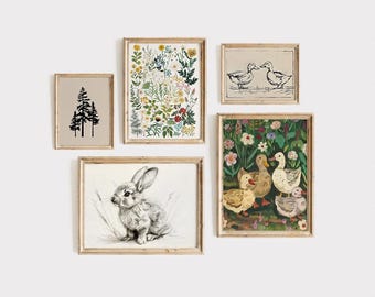 Vintage vivero arte pato vivero impresiones granja vivero arte flores silvestres pared decoración bebé niña vivero impresiones vintage bebé habitación pared arte