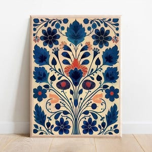 Scandinavian Art Norwegian Folk Art Floral Bird Print Nordic Art Gallery Living Room Art Modern Home Decor, Cafe Art Set Scandi Norway Art image 5