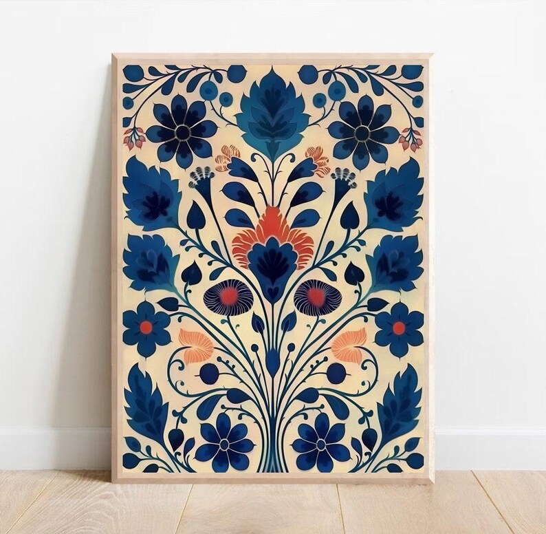 Scandinavian Art Norwegian Folk Art Floral Bird Print Nordic Art Gallery Living Room Art Modern Home Decor, Cafe Art Set Scandi Norway Art image 5