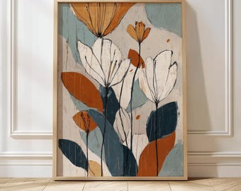 Abstract Botanical Wall Art Print Modern Flower Poster Mid Century Retro Floral Artwork Maximalist Botanical Print Digital Download