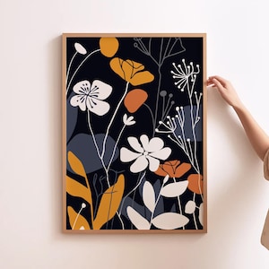 Arte escandinavo, estampado floral inspirado en Matisse, arte botánico, estampado floral imprimible, arte floral noruego, arte botánico melancólico