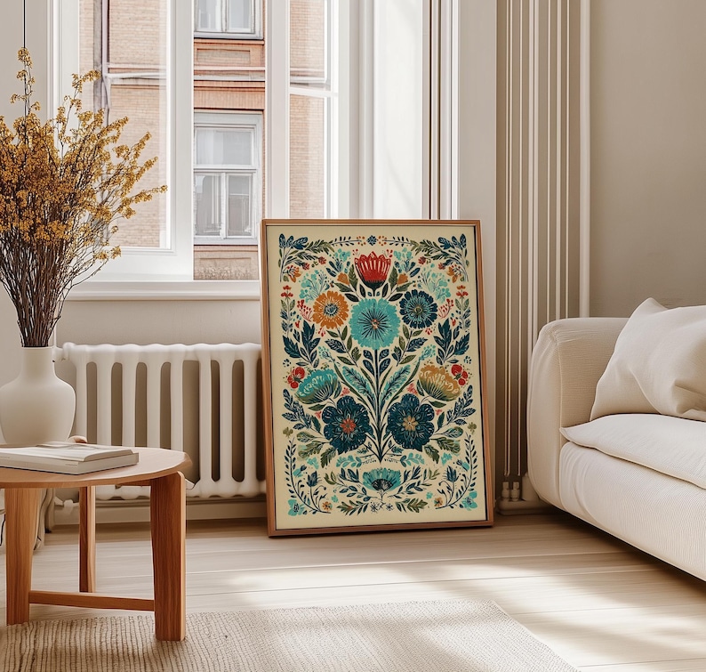 Polsk folkkonst Polska plakater Vintage blommig väggkonst Retro Polen heminredning Traditionell polsk gåva Blå blomtryck Polsk folkkonstdesign bild 4