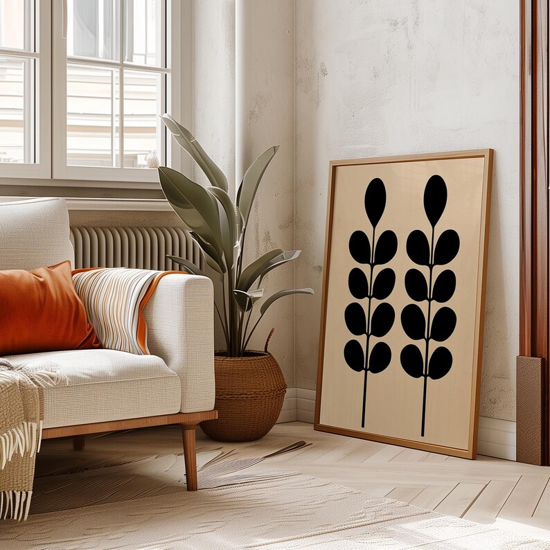 Abstract Floral Prints Mid Century Modern Printable Wall Art Beige and