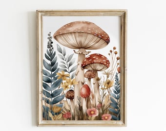 Watercolor Mushroom Print, Woodland Nursery Decor (Digital Download)