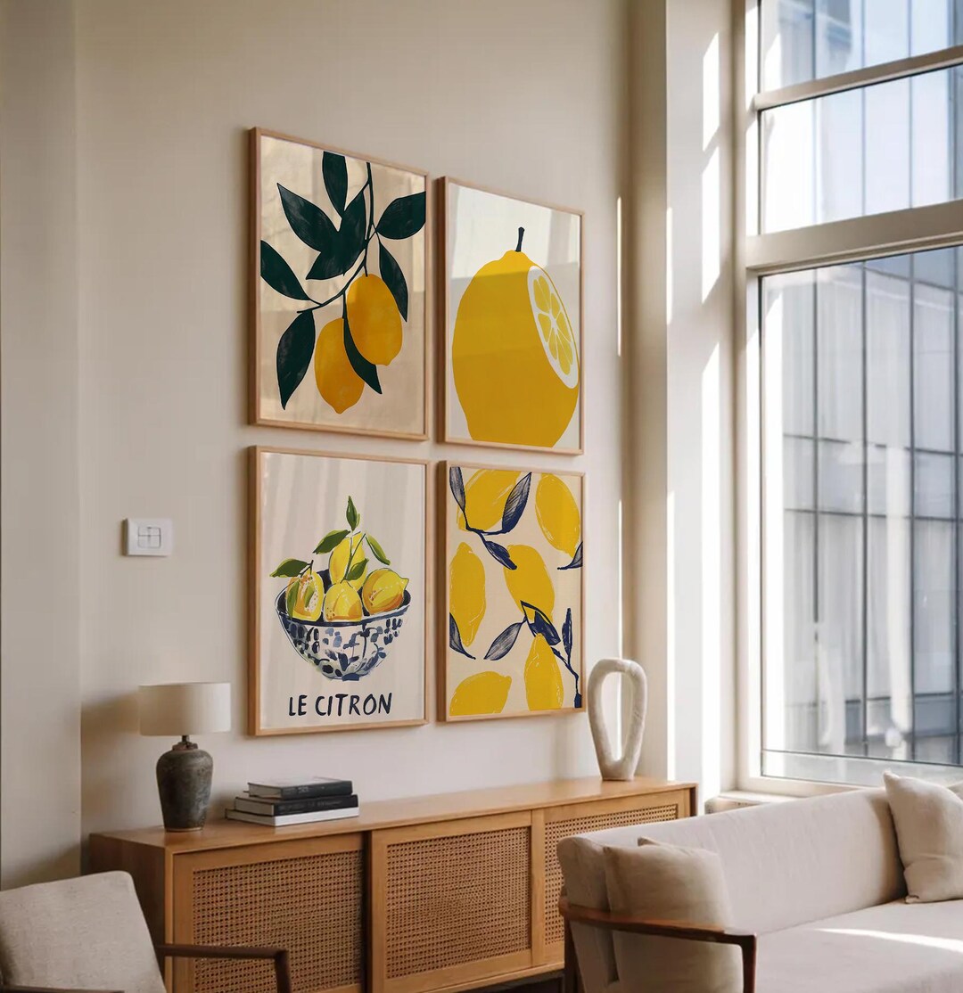 Kitchen Wall Art Lemon Art Gallery Set of 4 Citrus Poster Le Citron Art — free download