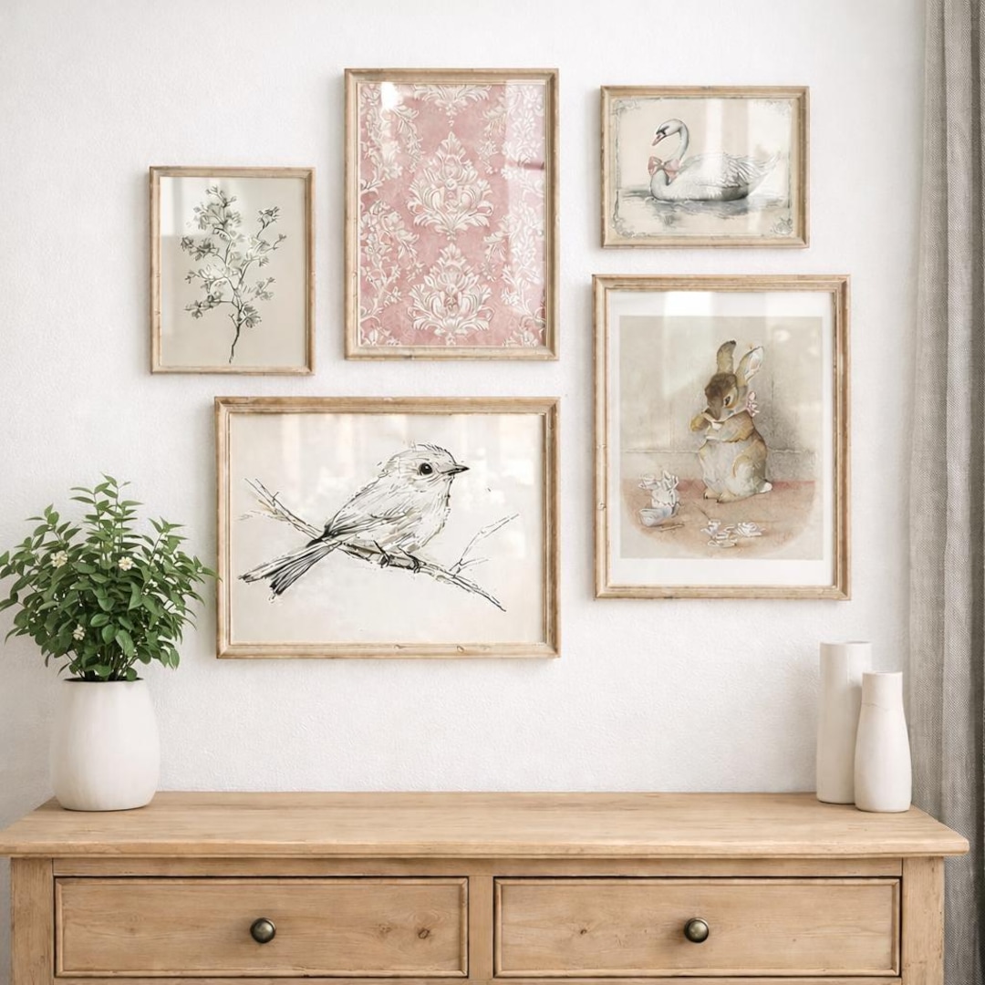 Vintage Nursery Wall Art Set, Cottagecore Baby Room Decor, Soft Pastel ...