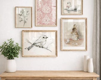 Vintage Nursery Wall Art Set, Cottagecore Baby Room Decor, Soft Pastel Nursery Print