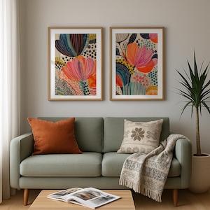 Set di stampe floreali astratte: poster botanici moderni di metà secolo (download digitale)