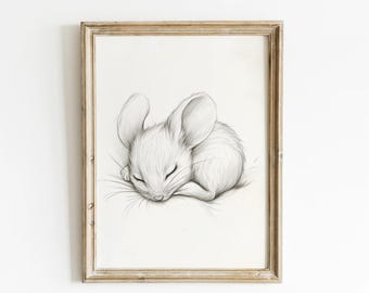Woodland Nursery Art Baby Mouse Print Cottagecore Kids Print  Woodland Nursery Art, Cottagecore Wall Art Farmhouse Nursery Print Mouse Art