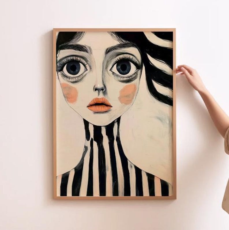 Abstract Face Art Eclectic Wall Art Surreal Colourful Prints Trendy Prints For Home Minimalist Face Wall Art Abstract Painting Big Eyes Art image 5
