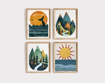 Boys Room Prints Mountain Kids Art Woodland Nursery Decor Boys Room Wall Art Adventure Theme Nursery Woodland Kids Room Prints Nautical Art