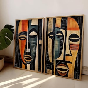 Afrikaanse prenten Afrika masker muur kunst set van 2 Afrikaans schilderij afrocentrisch muur decor koningin kunst hedendaagse kunst decor Afrikaanse muur hangen