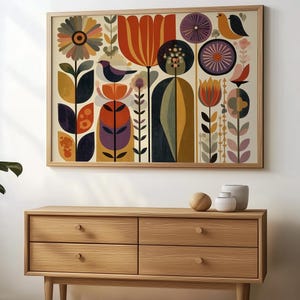 Scandinavian Botanical Print Floral Art Mid Century Flower Wall Art Botanical Bedroom Print Boho Living Room Art Scandi Home Decor