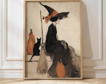 Halloween Wall Art, Vintage Witch Print, Halloween Witch Poster, Gothic Witch Artwork, Witchy Wall Decor, Retro Halloween Wall Art Print