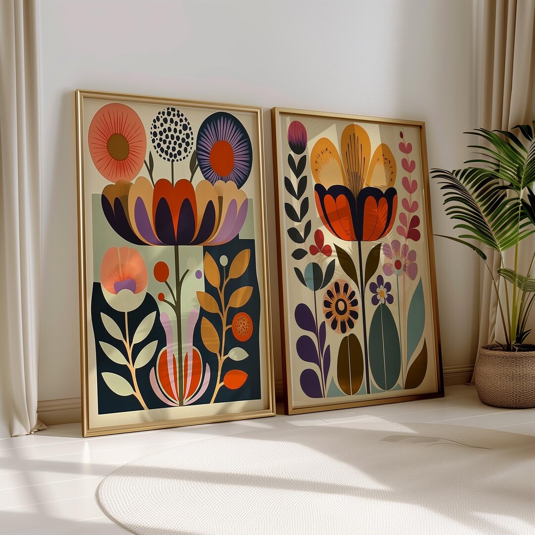 Scandinavian Folk Art Floral Print Set (digital Download) – Nordic Wall ...